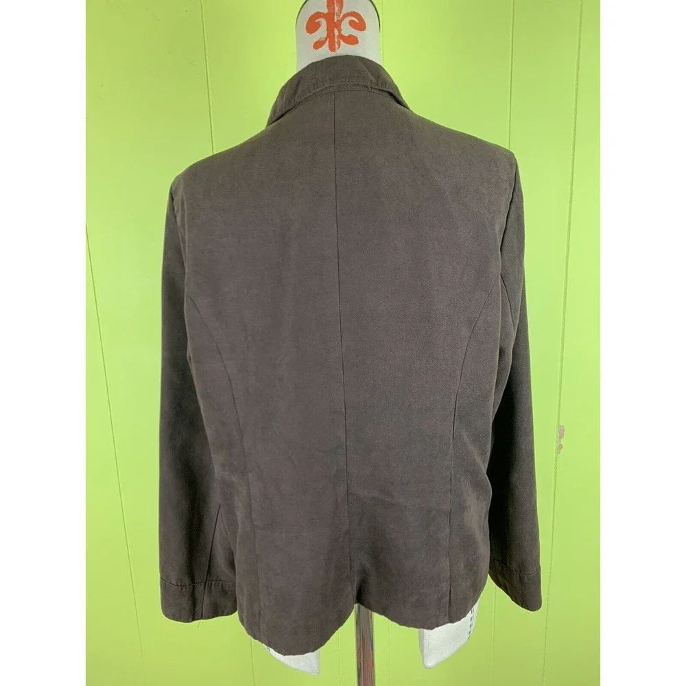 Studio Works Women Jacket 12 Brown Faux Suede/Microfibre Full Zip Lined Pockets